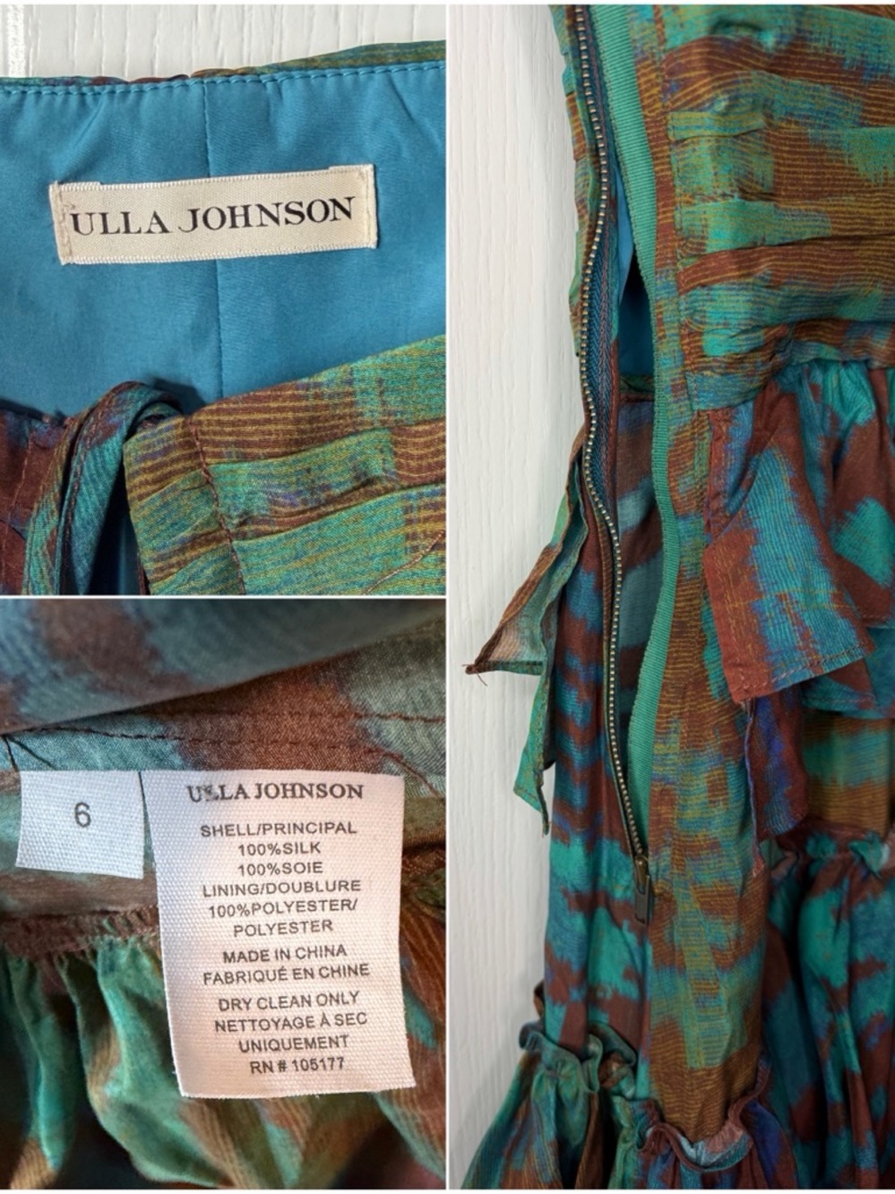 Ulla Johnson Zenat Runway Silk Ikat Tiered Halter Dress Emerald Size 6 - Picture 8 of 17